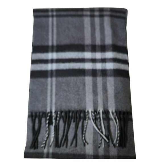 Enzo Mantovani Wool Cashmere Blend Scarf Elegant Winter Gray Plaid Fringe 62x12" - Picture 1 of 8
